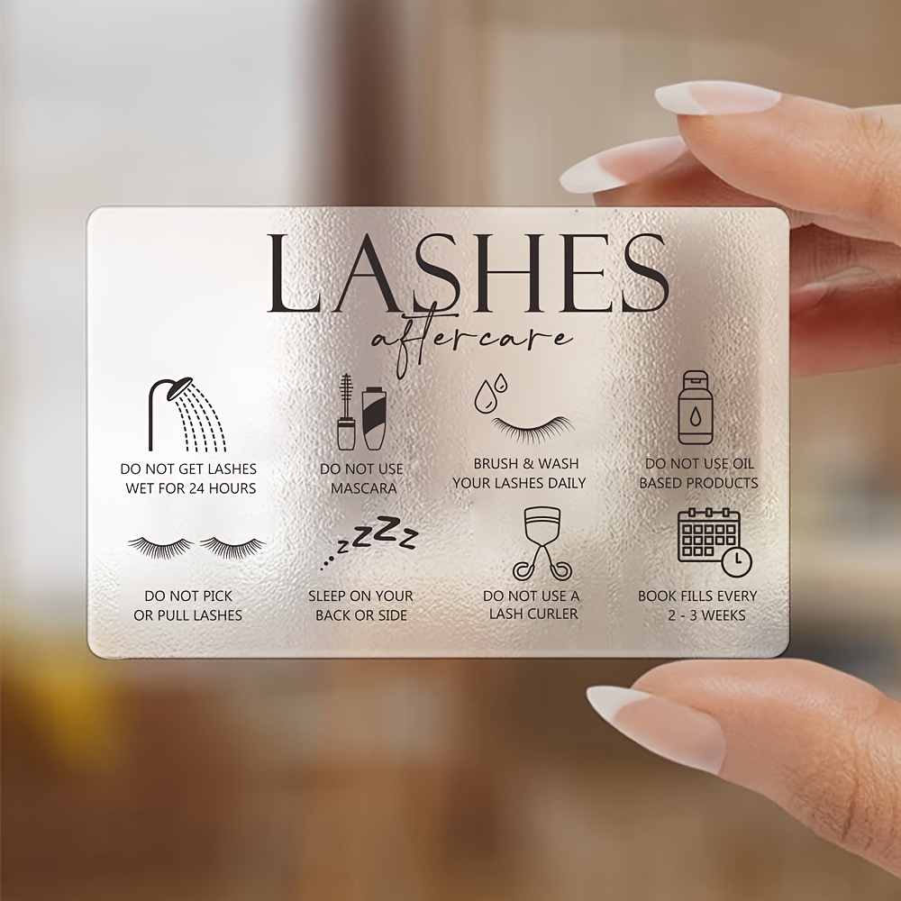 Eyelash Extension Aftercare - 50 cartões transparentes de plástico para